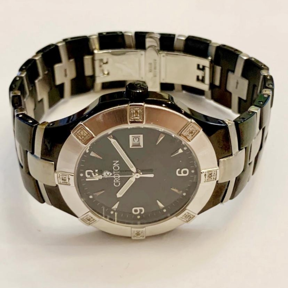 Croton Men's Diamond Black & Silver Watch CR307930